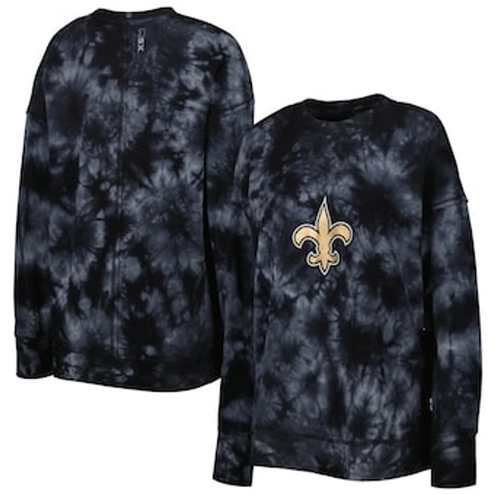 Women's MSX by Michael Strahan Black New Orleans Saints Bailey Tie-Dye Tri-Blend Pullover Sweatshirt