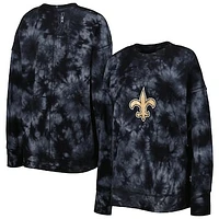 Women's MSX by Michael Strahan Black New Orleans Saints Bailey Tie-Dye Tri-Blend Pullover Sweatshirt