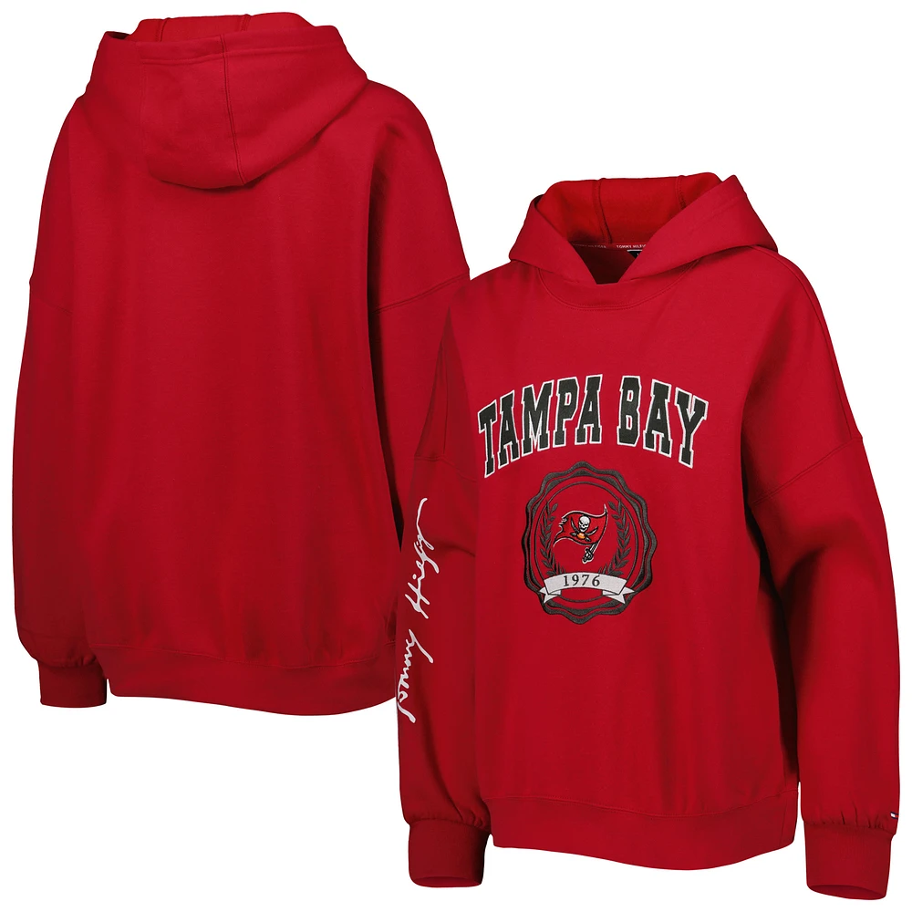 Women's Tommy Hilfiger Red Tampa Bay Buccaneers Becca Drop Shoulder Pullover Hoodie