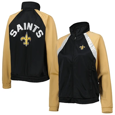 Women's G-III 4Her by Carl Banks Black/Gold New Orleans Saints Confetti Raglan Full-Zip Track Jacket