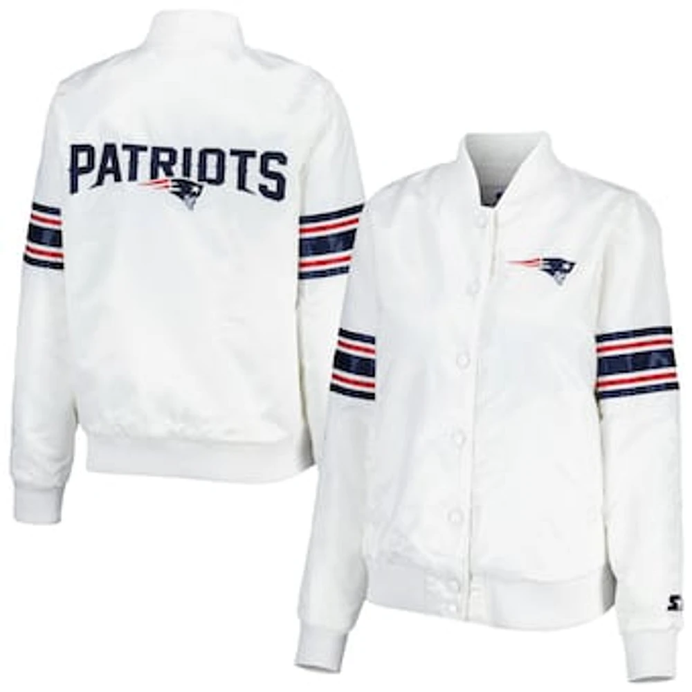 Women's Starter White New England Patriots Line Up Satin Full-Snap Varsity Jacket