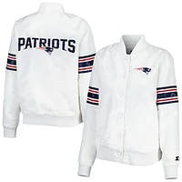 Women's Starter White New England Patriots Line Up Satin Full-Snap Varsity Jacket