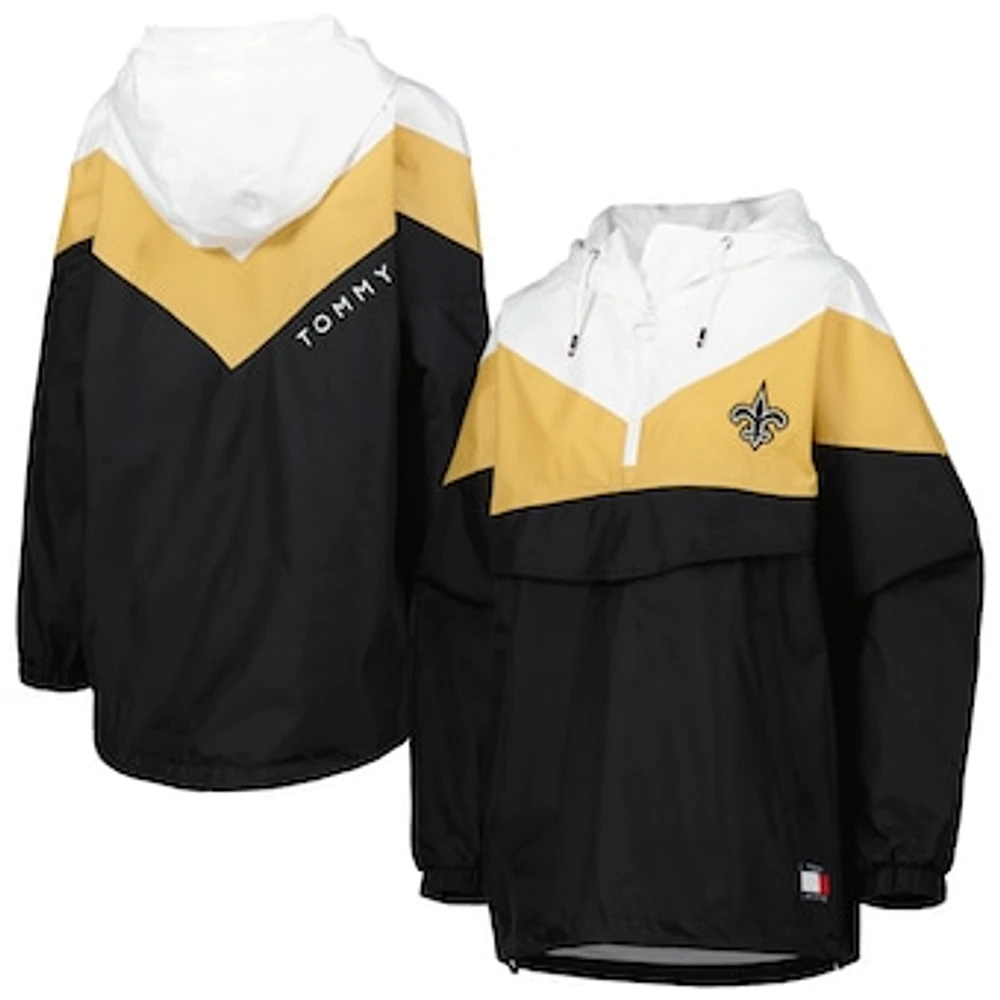 Women's Tommy Hilfiger White/Gold New Orleans Saints Staci Half-Zip Hoodie Windbreaker Jacket