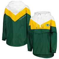 Women's Tommy Hilfiger White/Gold Green Bay Packers Staci Half-Zip Hoodie Windbreaker Jacket