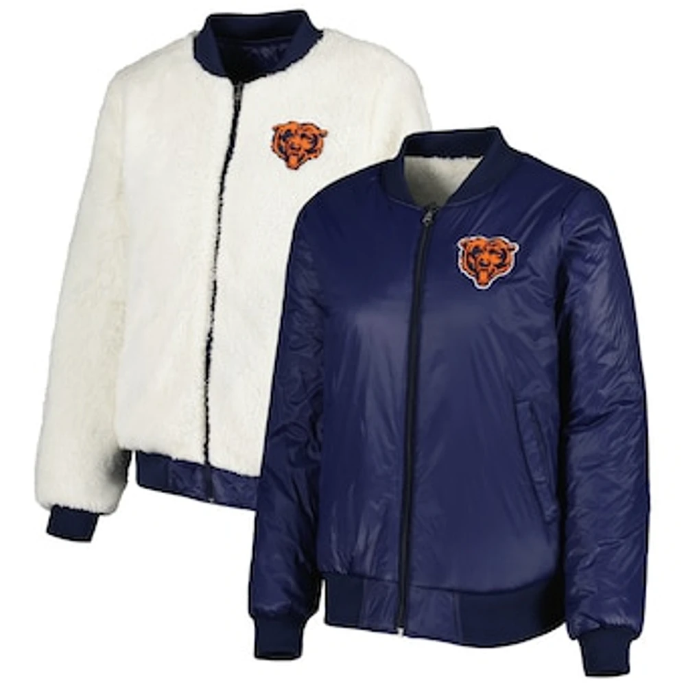 Women's G-III 4Her by Carl Banks Oatmeal/Navy Chicago Bears Switchback Reversible Full-Zip Jacket