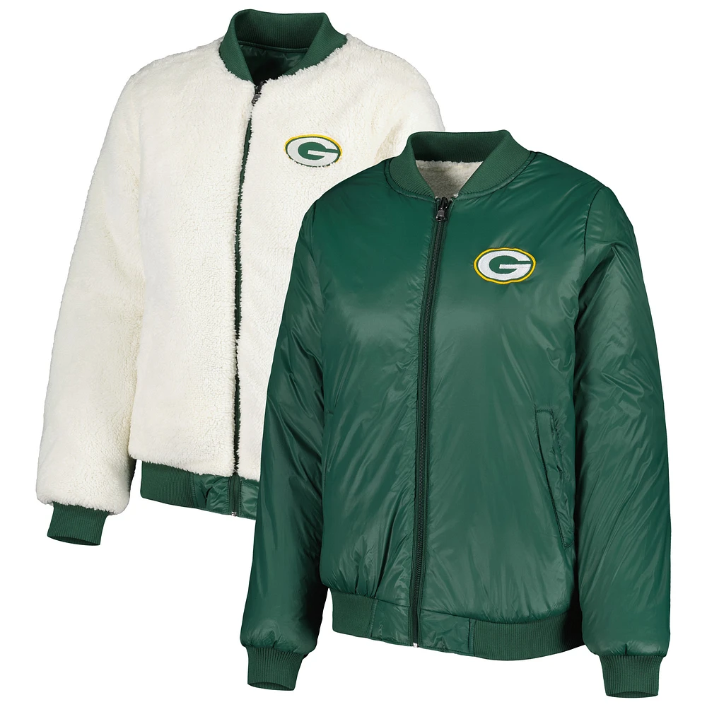 Women's G-III 4Her by Carl Banks Oatmeal/Green Green Bay Packers Switchback Reversible Full-Zip Jacket