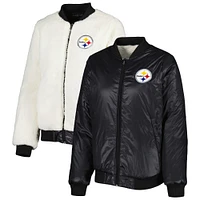 Women's G-III 4Her by Carl Banks Oatmeal/Black Pittsburgh Steelers Switchback Reversible Full-Zip Jacket