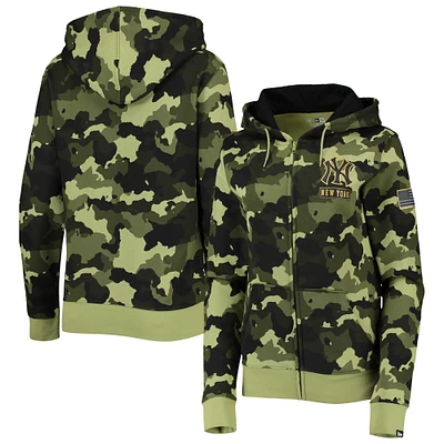 Women's New Era Green New York Yankees 2022 MLB Armed Forces Day Camo Full-Zip Hoodie