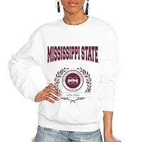 Women's Gameday Couture White Mississippi State Bulldogs It's a Vibe Classic Fleece Crewneck Pullover Sweatshirt