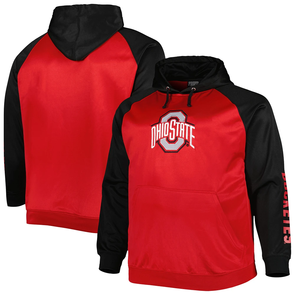 Men's Scarlet Ohio State Buckeyes Big & Tall Raglan Fleece Pullover Hoodie