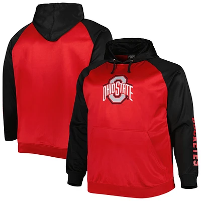 Men's Scarlet Ohio State Buckeyes Big & Tall Raglan Fleece Pullover Hoodie