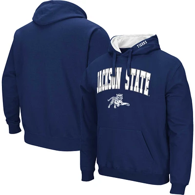 Men's Colosseum Navy Jackson State Tigers Arch & Logo 3.0 Pullover Hoodie