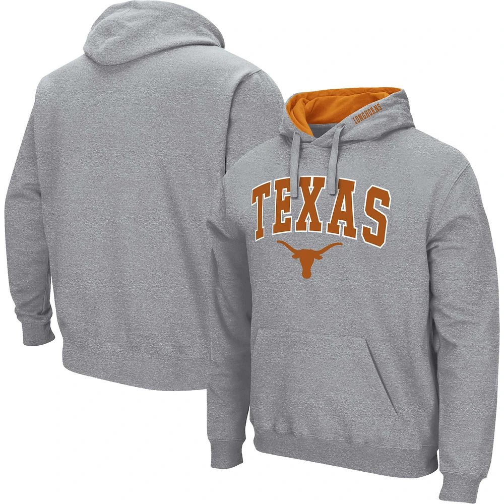 Men's Colosseum Heather Gray Texas Longhorns Arch & Logo 3.0 Pullover Hoodie