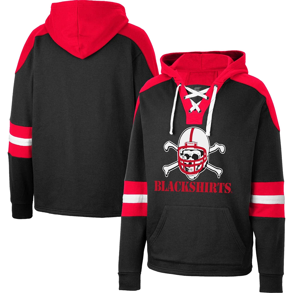 Men's Colosseum Black Nebraska Huskers Lace-Up 4.0 Pullover Hoodie