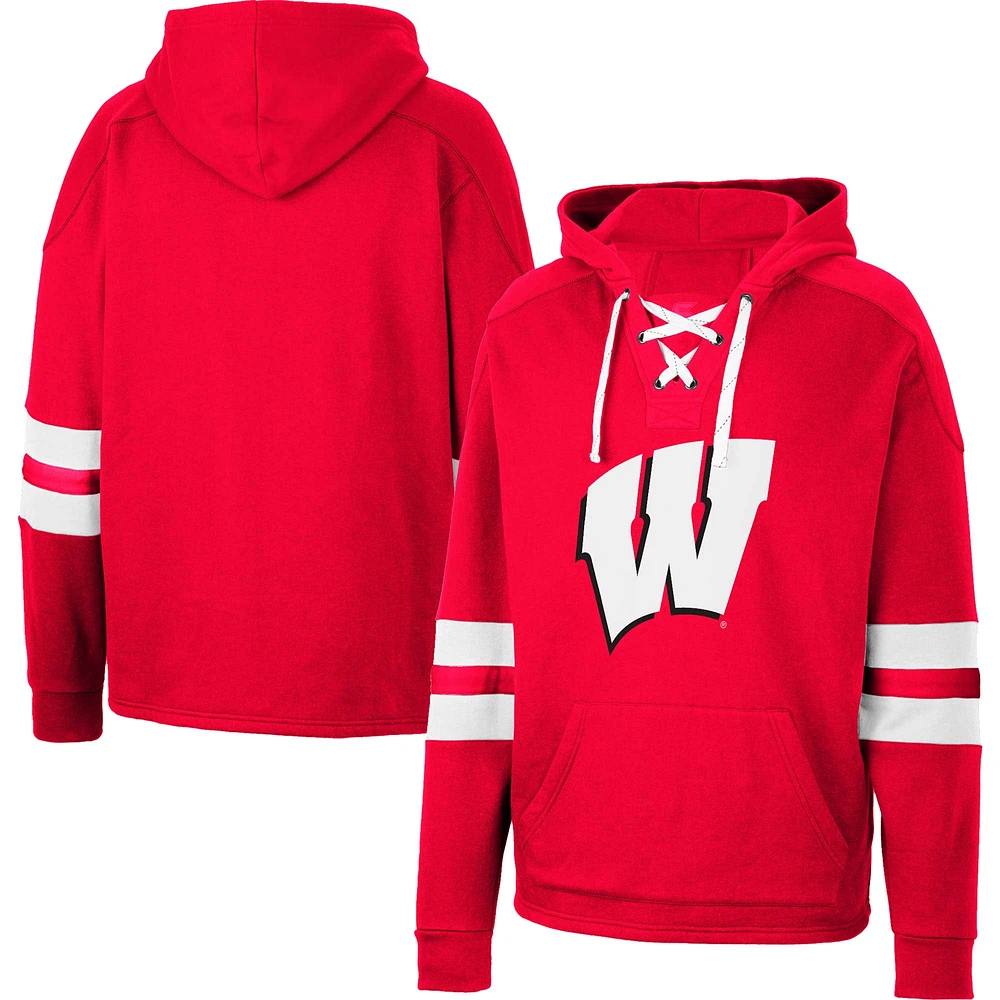 Men's Colosseum Red Wisconsin Badgers Lace-Up 4.0 Pullover Hoodie