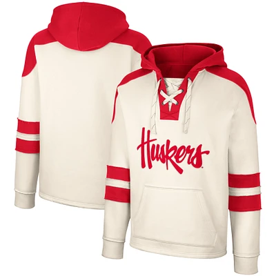 Men's Colosseum Cream Nebraska Huskers Lace-Up 4.0 Vintage Pullover Hoodie