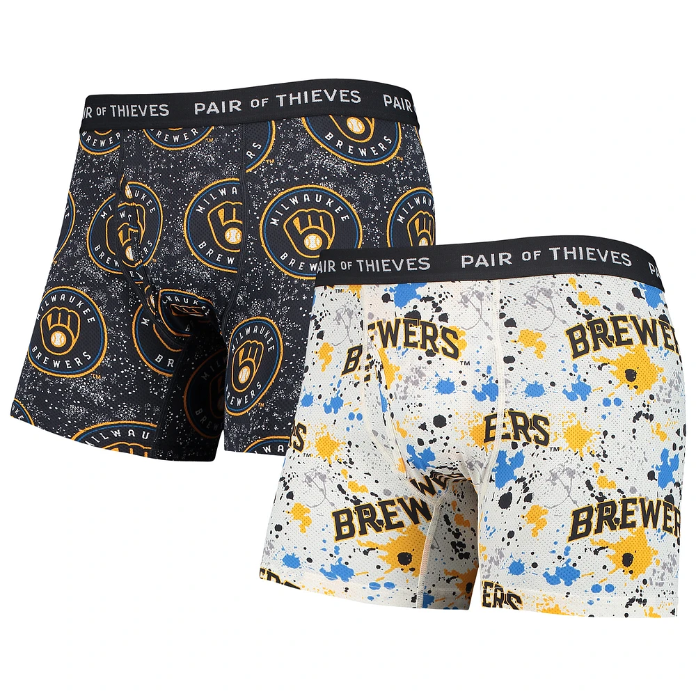 Men's Pair of Thieves White/Navy Milwaukee Brewers Super Fit 2-Pack Boxer Briefs Set