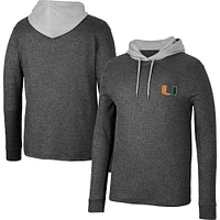 Men's Colosseum Black Miami Hurricanes Ballot Waffle-Knit Thermal Long Sleeve Hoodie T-Shirt