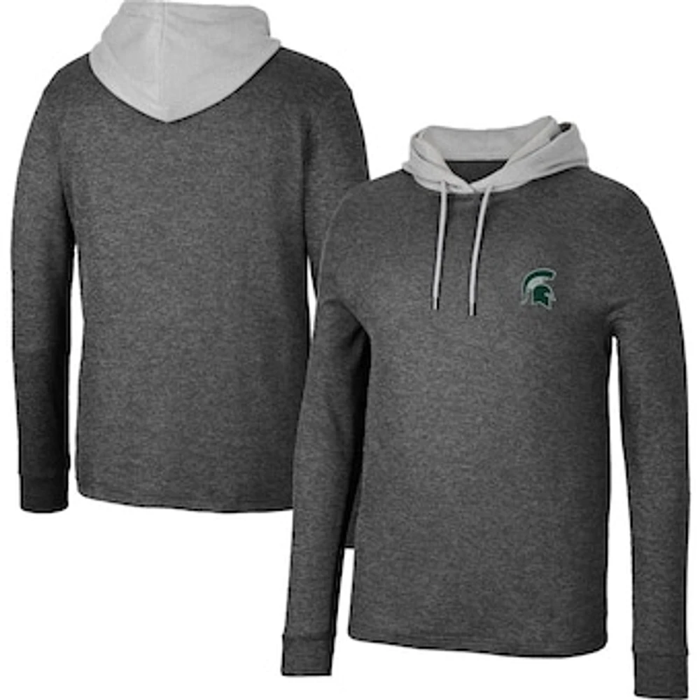 Men's Colosseum Black Michigan State Spartans Ballot Waffle-Knit Thermal Long Sleeve Hoodie T-Shirt