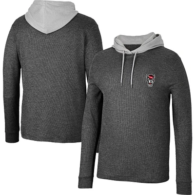 Men's Colosseum Black NC State Wolfpack Ballot Waffle-Knit Thermal Long Sleeve Hoodie T-Shirt