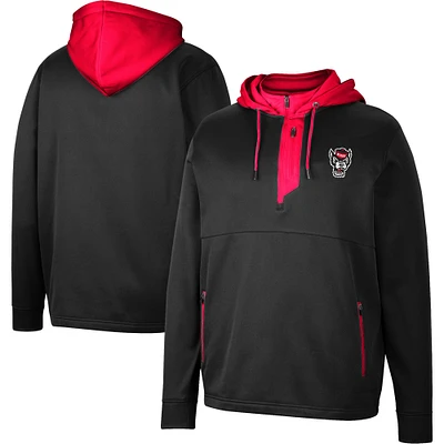 Men's Colosseum Black NC State Wolfpack Luge 3.0 Quarter-Zip Hoodie