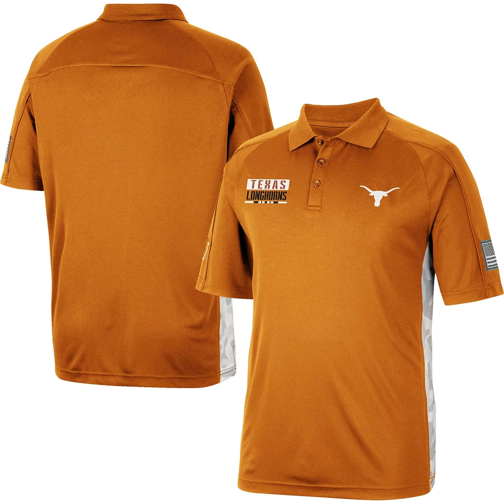 Men's Colosseum Texas Orange Texas Longhorns OHT Military Appreciation Snow Camo Raglan Polo