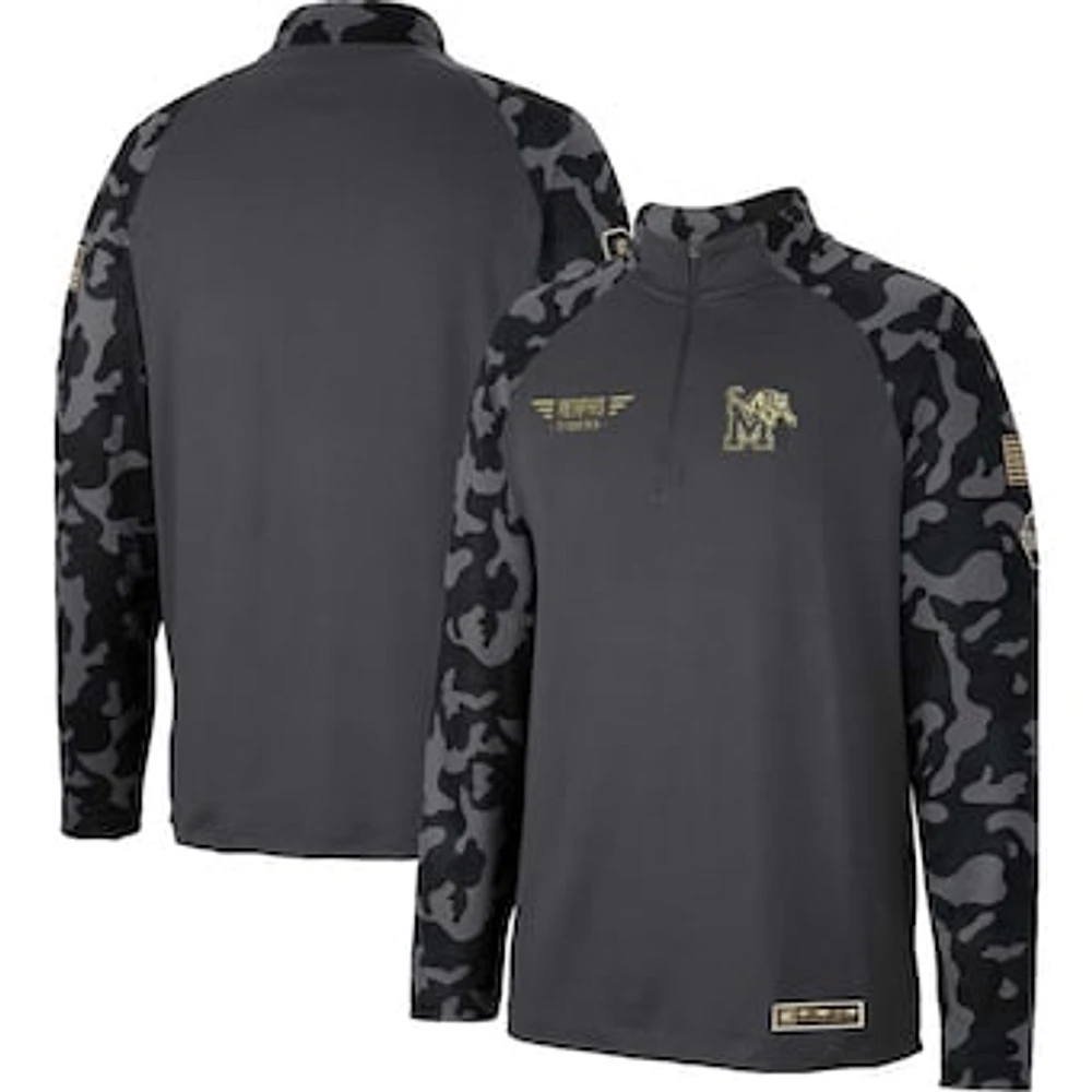 Men's Colosseum Charcoal Memphis Tigers OHT Military Appreciation Long Range Raglan Quarter-Zip Jacket