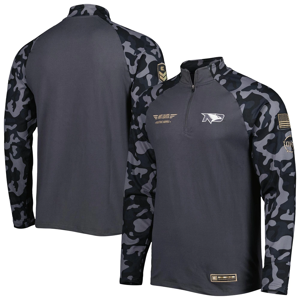 Men's Colosseum Charcoal North Dakota College Wildcats OHT Military Appreciation Long Range Raglan Quarter-Zip Jacket