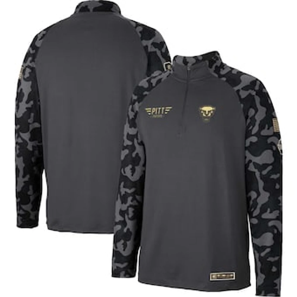 Men's Colosseum Charcoal Pitt Panthers OHT Military Appreciation Long Range Raglan Quarter-Zip Jacket