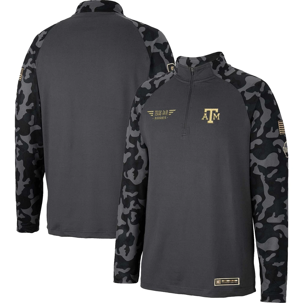 Men's Colosseum Charcoal Texas A&M Aggies OHT Military Appreciation Long Range Raglan Quarter-Zip Jacket