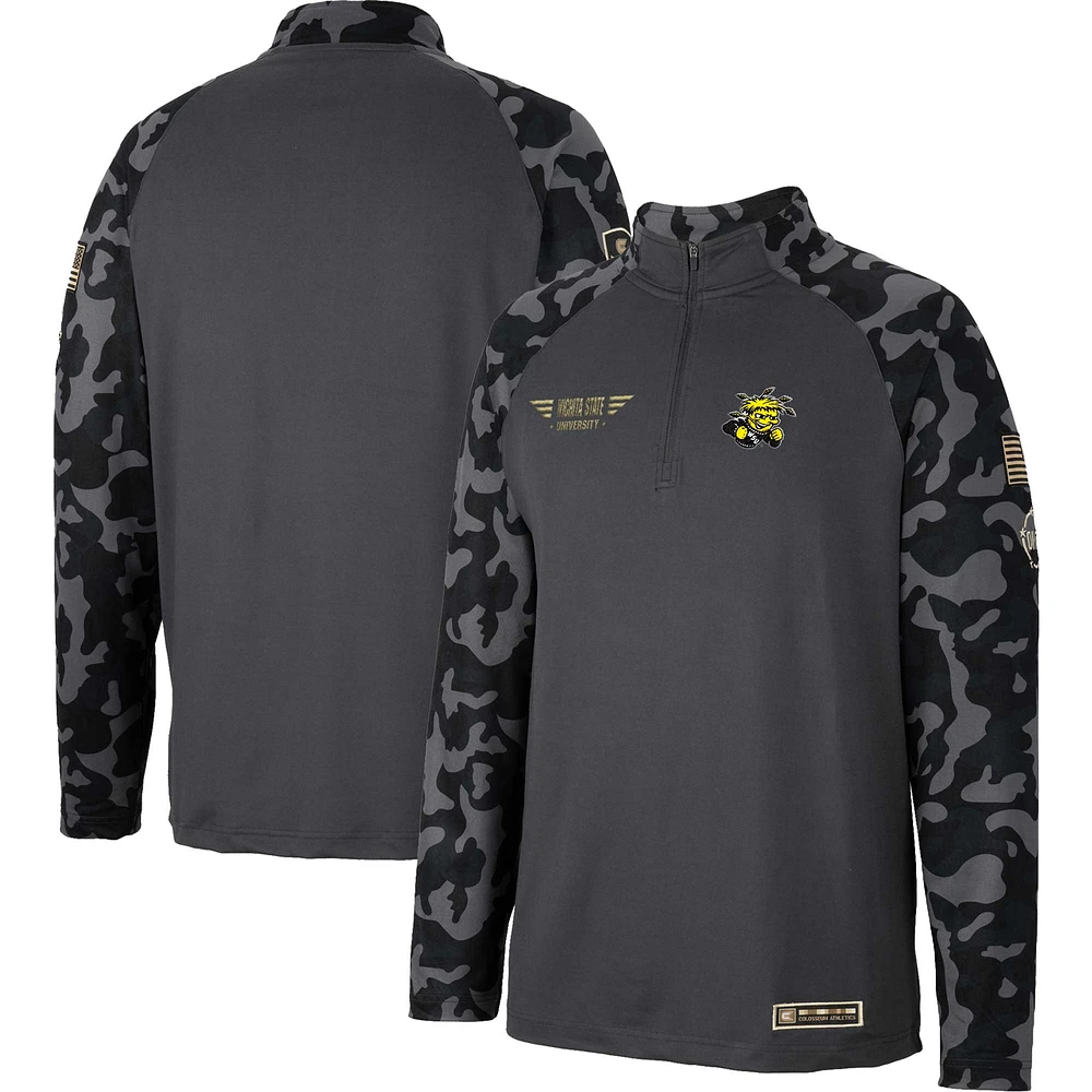 Men's Colosseum Charcoal Wichita State Shockers OHT Military Appreciation Long Range Raglan Quarter-Zip Jacket