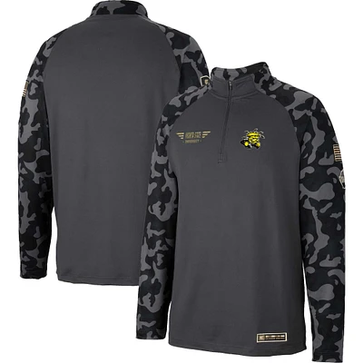 Men's Colosseum Charcoal Wichita State Shockers OHT Military Appreciation Long Range Raglan Quarter-Zip Jacket