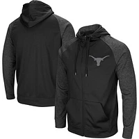 Men's Colosseum Black Texas Longhorns Blackout 3.0 Tonal Raglan Full-Zip Hoodie