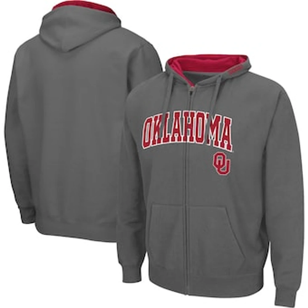 Men's Colosseum Charcoal Oklahoma Sooners Arch & Team Logo 3.0 Full-Zip Hoodie