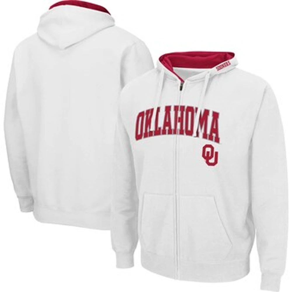 Men's Colosseum White Oklahoma Sooners Arch & Team Logo 3.0 Full-Zip Hoodie