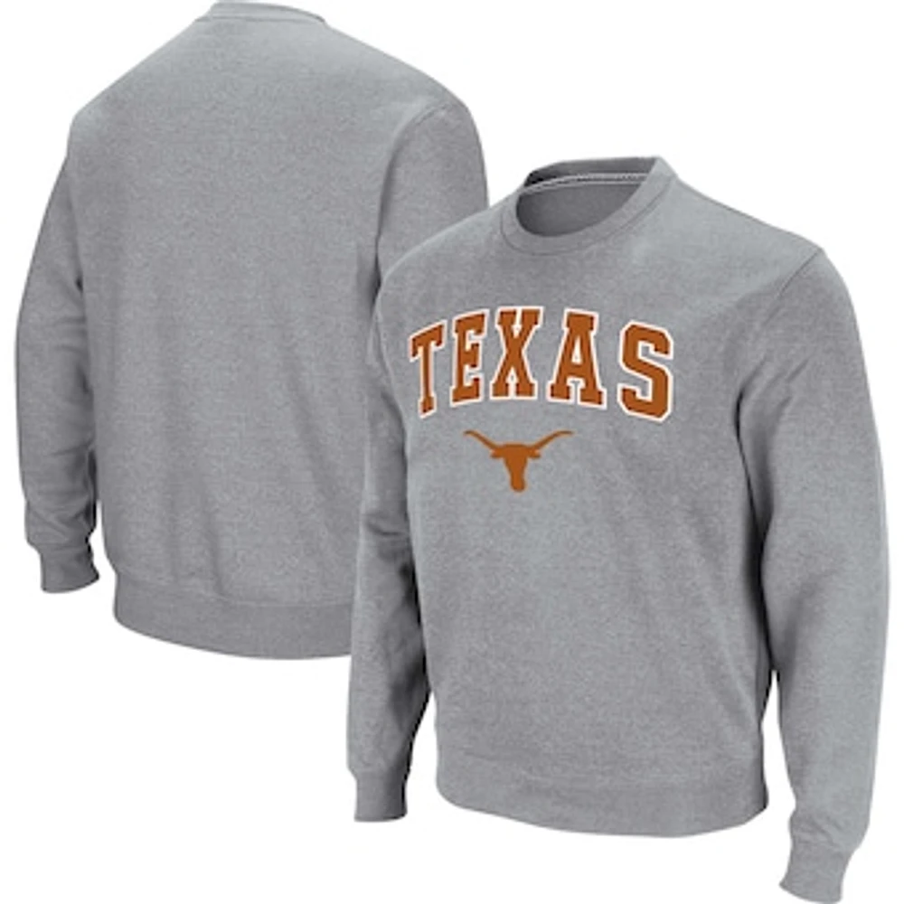 Men's Colosseum Heathered Gray Texas Longhorns Arch & Logo Pullover Sweatshirt