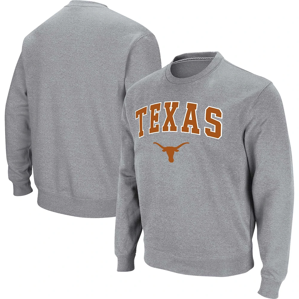 Men's Colosseum Heathered Gray Texas Longhorns Arch & Logo Pullover Sweatshirt