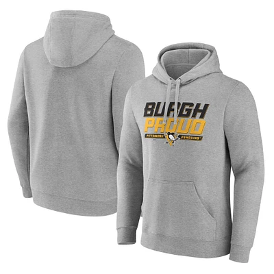 Men's Fanatics Heathered Gray Pittsburgh Penguins Hometown Burgh Proud Fitted Pullover Hoodie