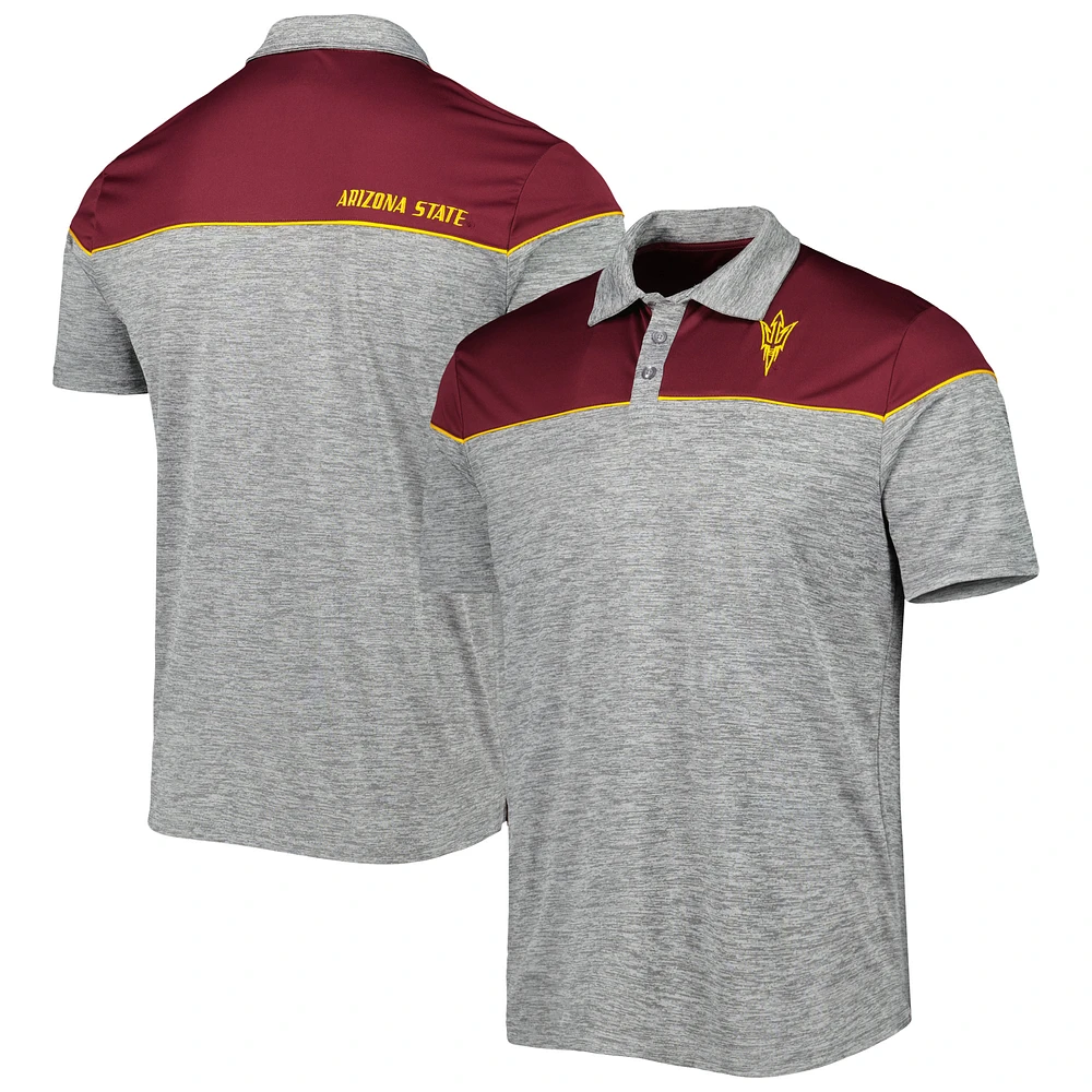 Men's Colosseum Heathered Gray/Maroon Arizona State Sun Devils Birdie Polo