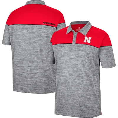 Men's Colosseum Heathered Gray/Scarlet Nebraska Huskers Birdie Polo