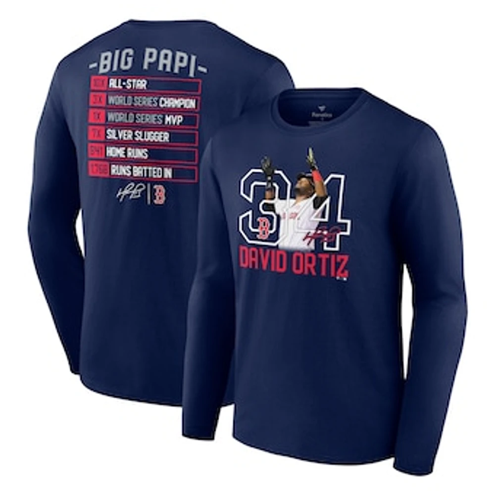 Men's Fanatics David Ortiz Navy Boston Red Sox Stats Resume Long Sleeve T-Shirt