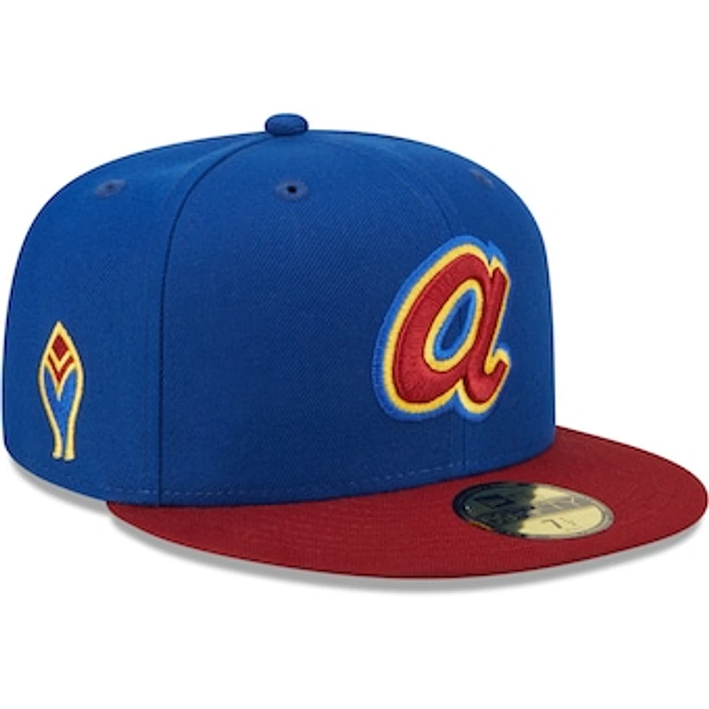 Men's New Era Royal/Red Atlanta Braves Primary Jewel Gold Undervisor 59FIFTY - Hat