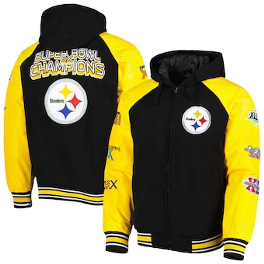 Men's G-III Sports by Carl Banks Black Pittsburgh Steelers Defender Raglan Full-Zip Hoodie Varsity Jacket