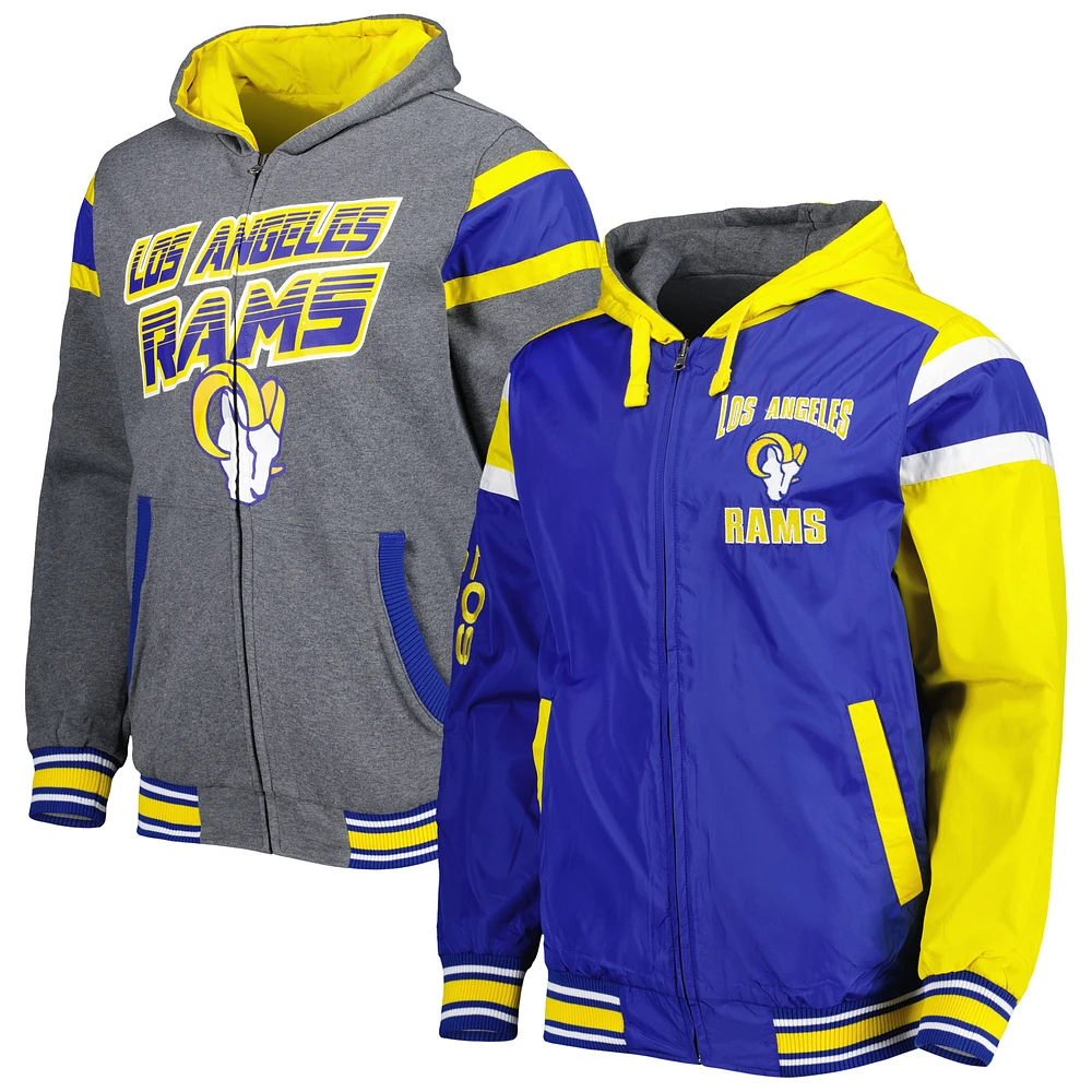 Men's G-III Sports by Carl Banks Royal/Gray Los Angeles Rams Extreme Full Back Reversible Hoodie Full-Zip Jacket