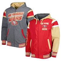 Men's G-III Sports by Carl Banks Scarlet/Gray San Francisco 49ers Extreme Full Back Reversible Hoodie Full-Zip Jacket