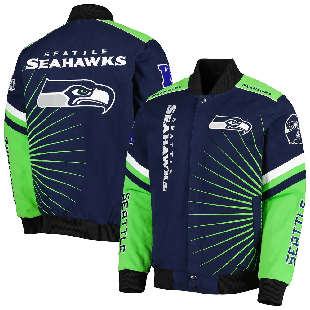 Men's G-III Sports by Carl Banks Navy Seattle Seahawks Extreme Redzone Full-Snap Varsity Jacket