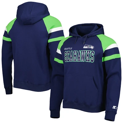 Men's Starter College Navy Seattle Seahawks Draft Fleece Raglan Pullover Hoodie