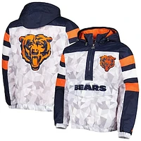 Men's Starter White/Navy Chicago Bears Thursday Night Gridiron Raglan Half-Zip Hooded Jacket