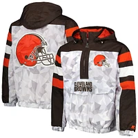 Men's Starter White/Brown Cleveland Browns Thursday Night Gridiron Raglan Half-Zip Hooded Jacket