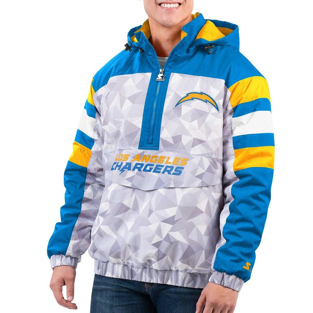 Men's Starter White/Powder Blue Los Angeles Chargers Thursday Night Gridiron Raglan Half-Zip Hooded Jacket